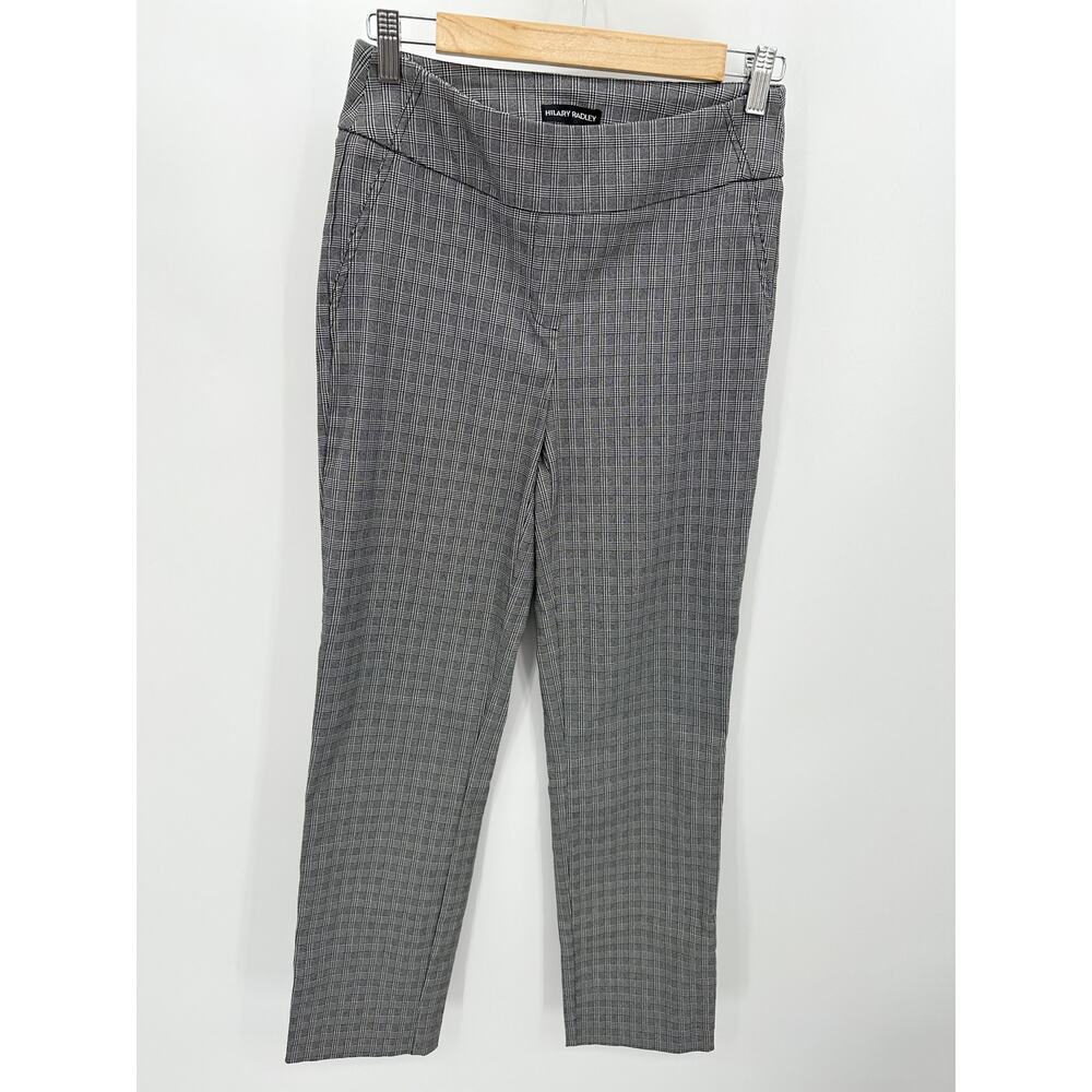 Hilary Radley Pants Women SMALL Black Plaid Printed Pull On Polyester Blend